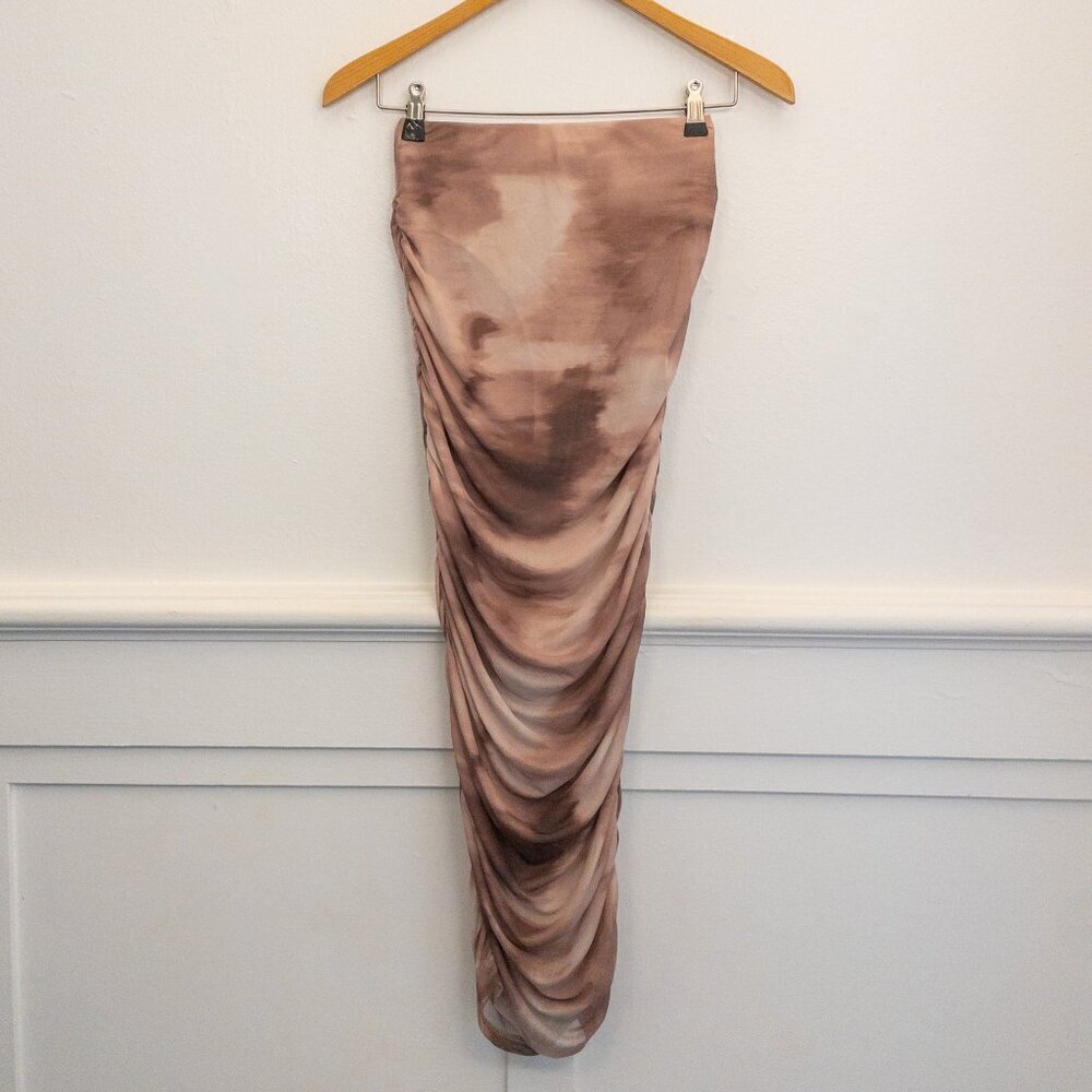 Ruched Mesh Maxi Skirt with Built-In Bodysuit - MEEK Size S